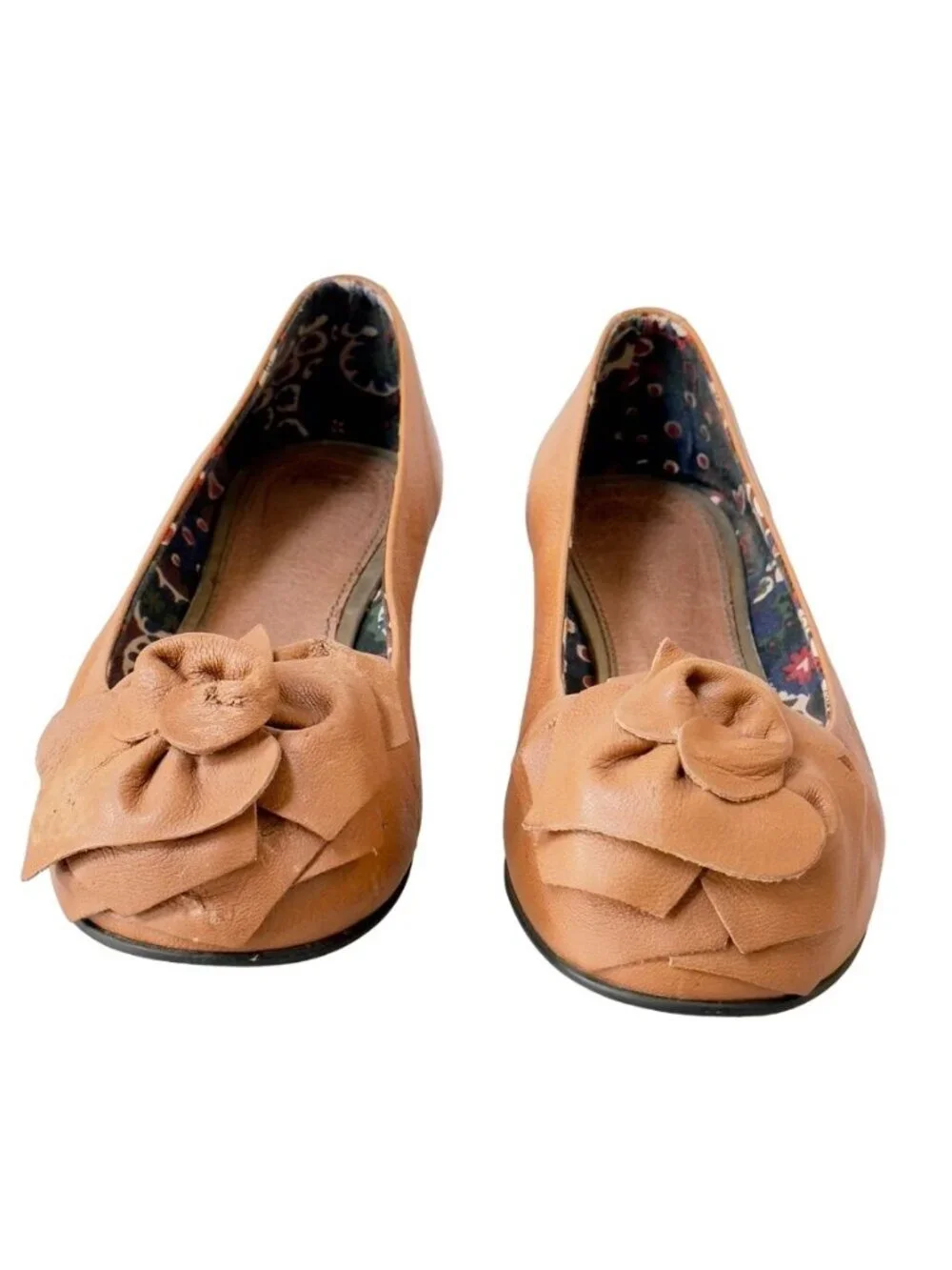 RAS Euforia Womens Tan Vintage Leather Ballet Flats Leather Rosette Size 39 US 9